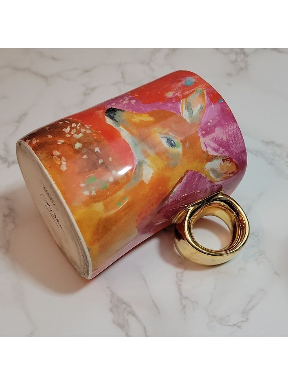 Anthropologie Lauren Carlson Walcott Pink Deer Fauna Mug - Picture 2 of 7